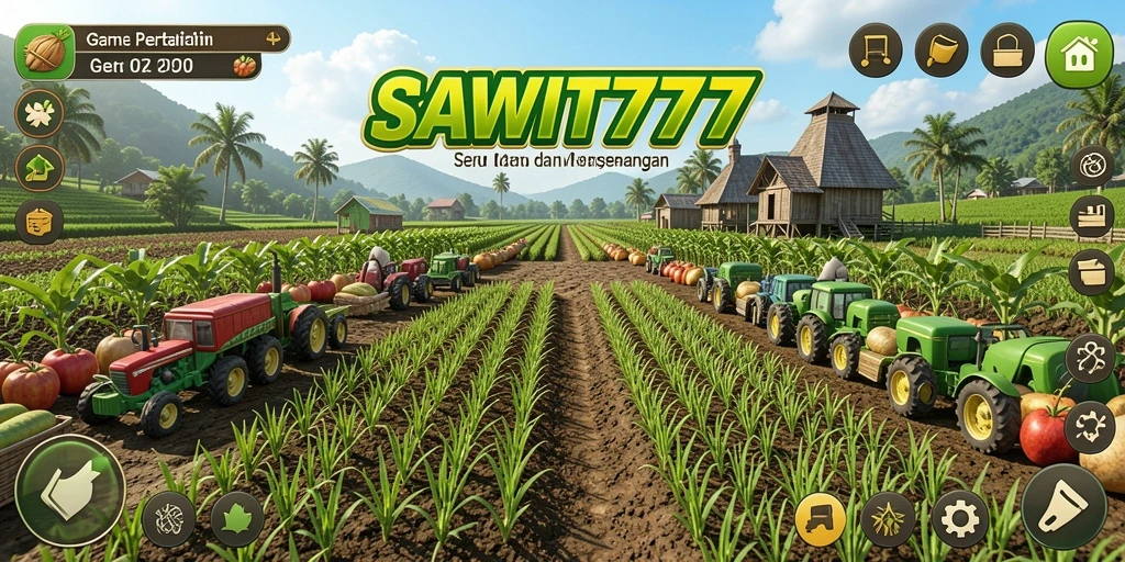 Tampilan gameplay <strong>SAWIT777</strong> yang menampilkan kebun sawit yang subur dan indah.