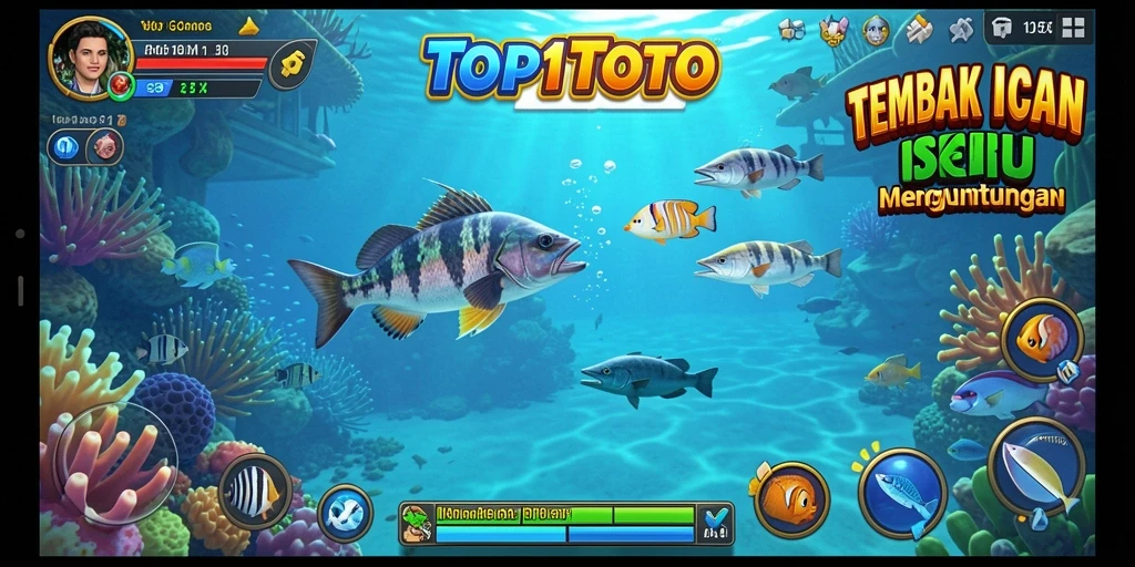 Menampilkan gameplay seru Tembak Ikan yang penuh aksi di bawah laut.